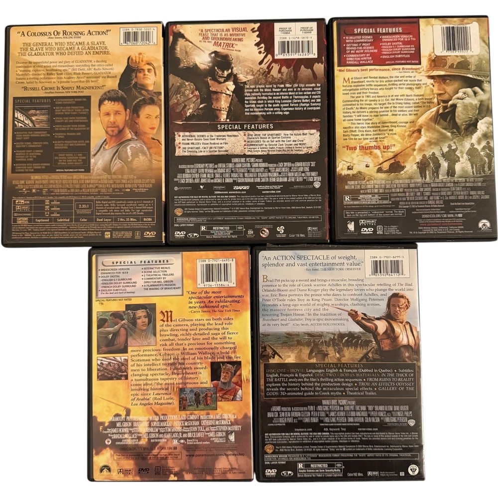 Epic War DVD Lot of 5 Gladiator‎ 300 Braveheart Troy Action History - Picture 3 of 3